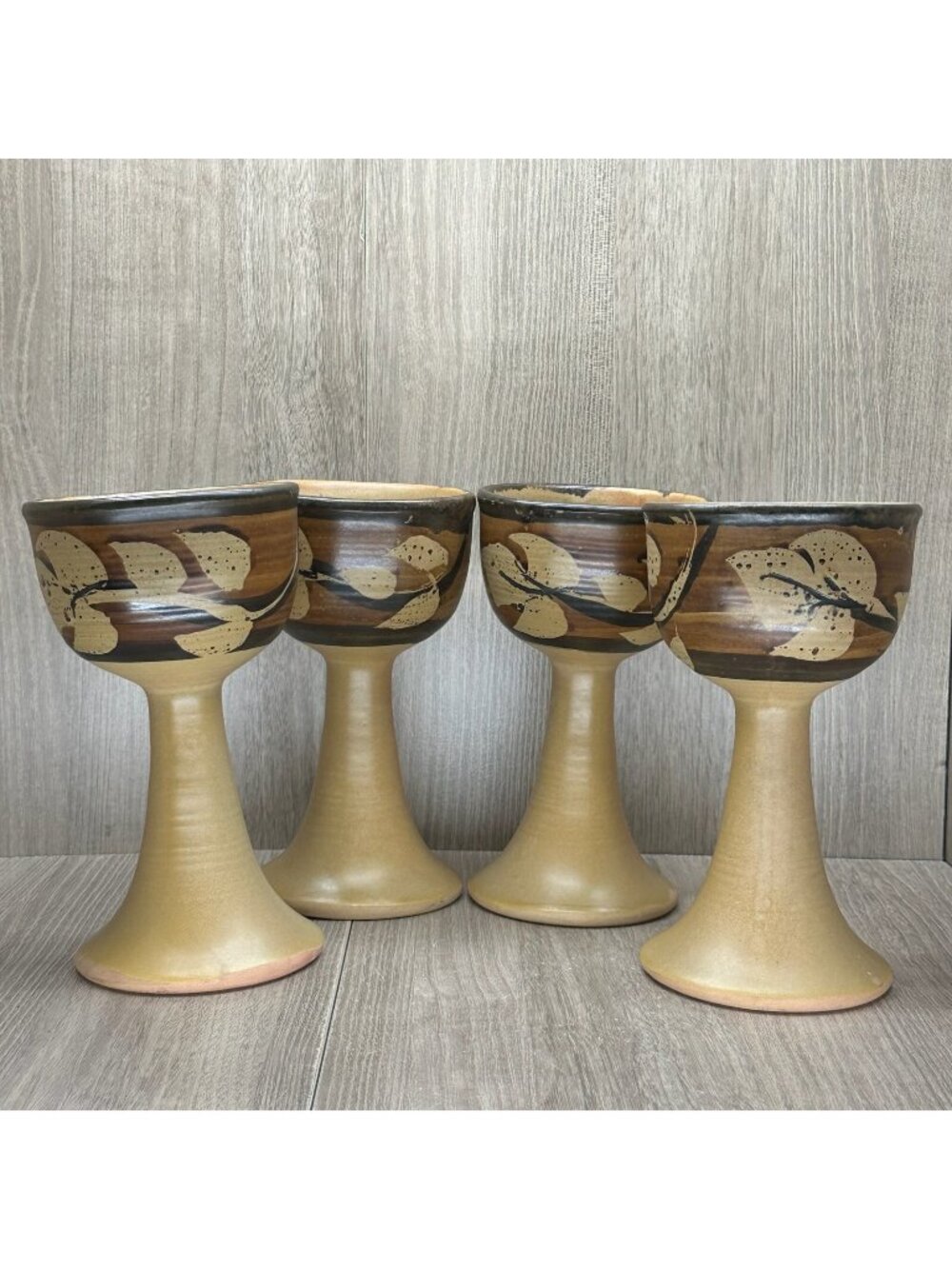 VTG Pacific Stoneware Handcrafted Pottery Art Wine Goblets Stone Cups Pack of 4